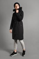 Tesettür giyim SİYAH KAPÜŞONLU FERMUAR DETAYLI KABAN  053 