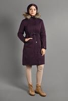 Tesettür giyim MÜRDÜM KAPÜŞONLU FERMUAR DETAYLI KABAN  053 