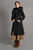 Tesettür giyim SİYAH KÜRK DETAYLI GABARDİN KABAN 4123 