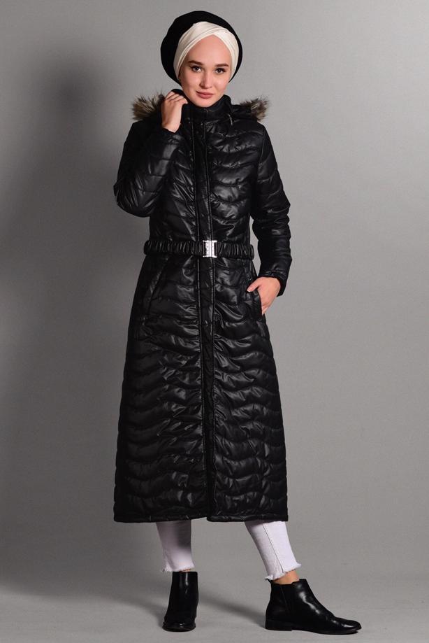 Vêtements hijab  HOODED LONG PUFFER COAT 4391 - TRENDTESETTÜR