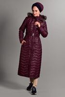 Vêtements hijab ROUGE BORDEAUX MANTEAU LONG À BOUFFANT AVEC CAPUCHE 4391 