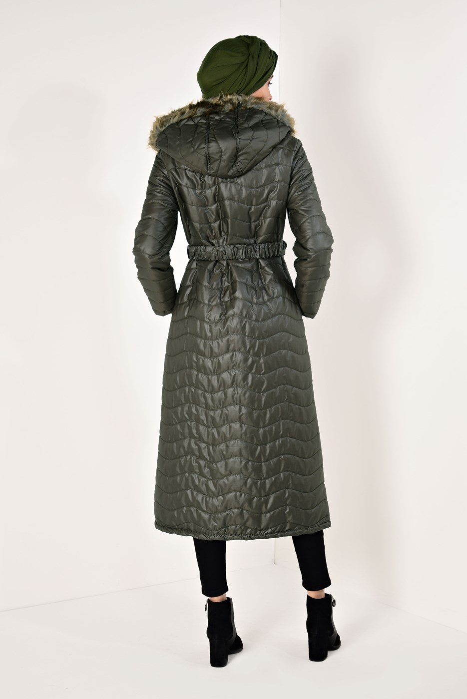 Vêtements hijab KAKI MANTEAU LONG À BOUFFANT AVEC CAPUCHE 4391 