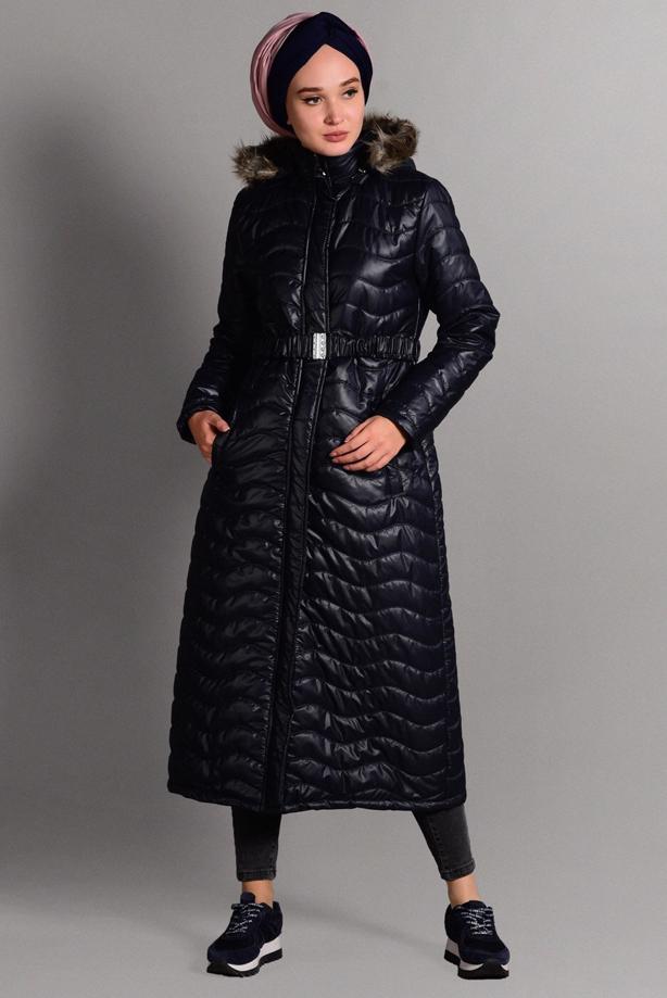 Vêtements hijab  HOODED LONG PUFFER COAT 4391 - TRENDTESETTÜR