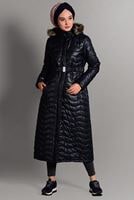 Vêtements hijab BLEU MARINE MANTEAU LONG À BOUFFANT AVEC CAPUCHE 4391 