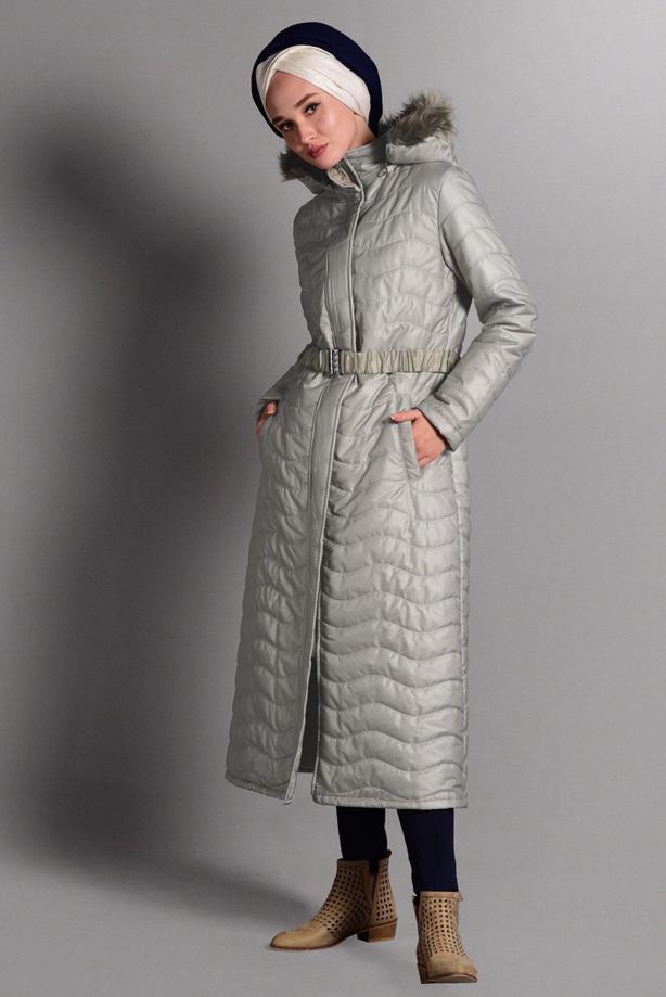 Vêtements hijab  HOODED LONG PUFFER COAT 4391 - TRENDTESETTÜR