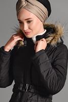 Hijab clothing BLACK BELTED PUFFER COAT 4502 