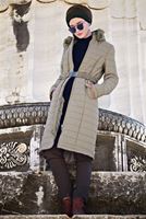 Hijab clothing BROWN BELTED PUFFER COAT 4502 