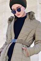 Hijab clothing BROWN BELTED PUFFER COAT 4502 