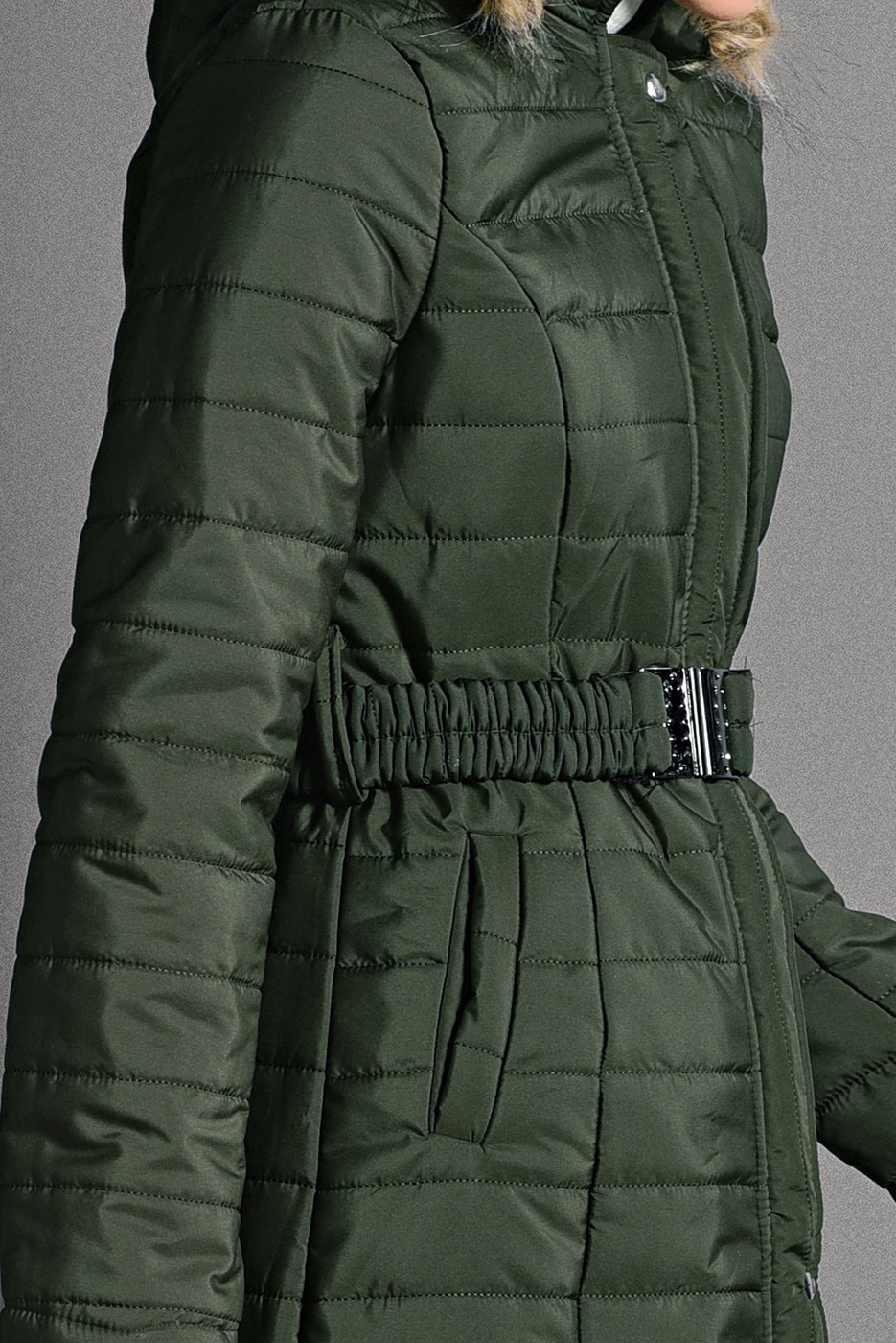 Vêtements hijab KAKI MANTEAU À BOUFFANT AVEC CEINTURE 4502 