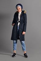 Hijab clothing NAVY BLUE BELTED PUFFER COAT 4502 