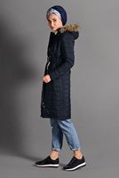 Hijab clothing NAVY BLUE BELTED PUFFER COAT 4502 