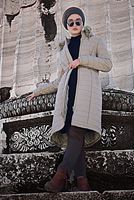 Vêtements hijab BEIGE MANTEAU À BOUFFANT AVEC CEINTURE 4502 