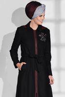 Tesettür giyim SİYAH ERKEK YAKA FERMUARLI KABAN 9635 