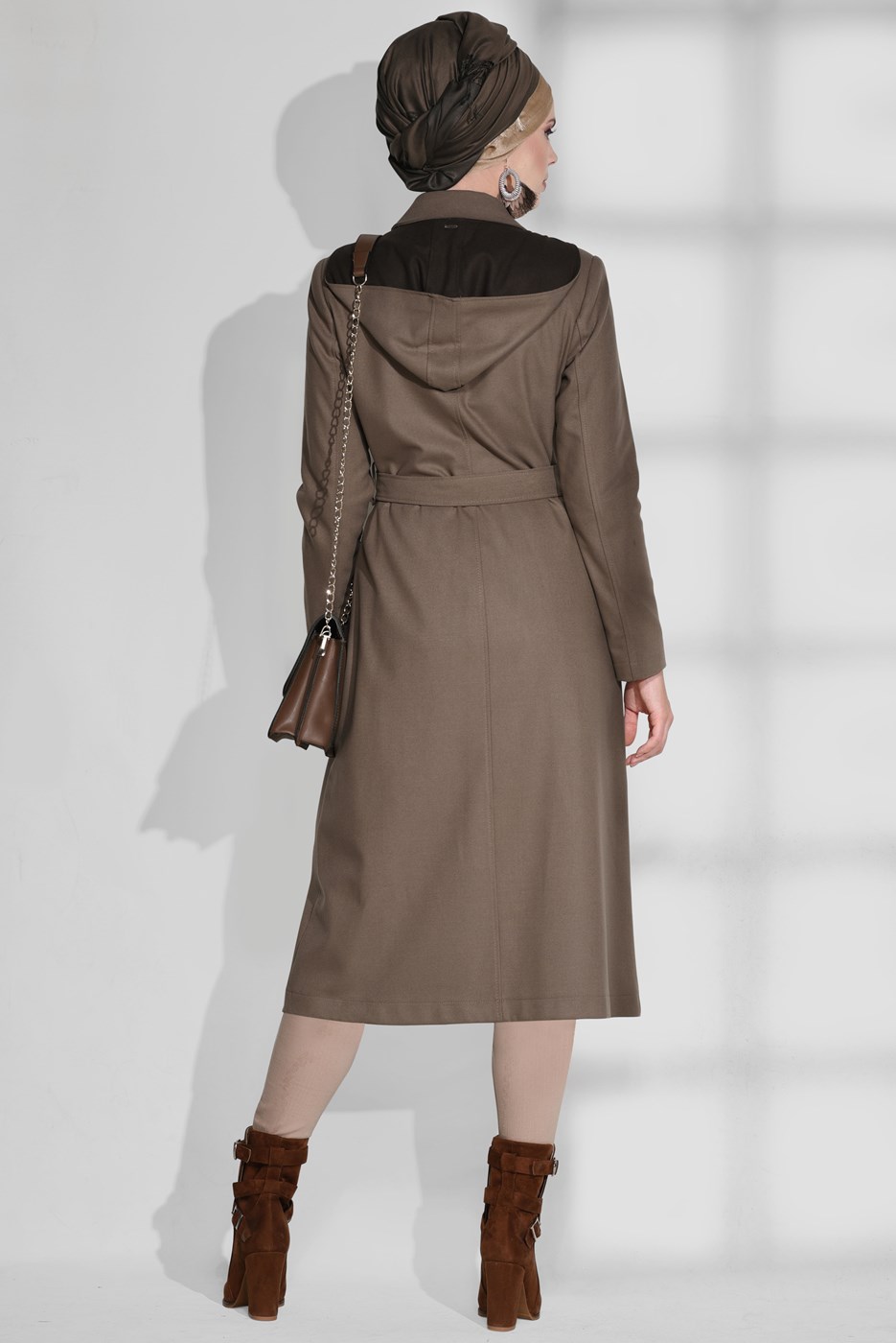 Tesettür giyim KAHVE ERKEK YAKA FERMUARLI KABAN 9635 