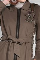 Tesettür giyim KAHVE ERKEK YAKA FERMUARLI KABAN 9635 