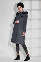 Tesettür giyim GRİ KÜRKLÜ CEP DETAYLI KABAN 9636