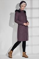 Tesettür giyim BORDO KÜRKLÜ CEP DETAYLI KABAN 9636