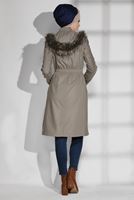 Tesettür giyim BEJ KÜRKLÜ CEP DETAYLI KABAN 9636