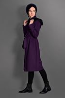 Tesettür giyim MOR ARMA DETAYLI KAPÜŞONLU KABAN 9643 