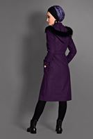 Tesettür giyim MOR ARMA DETAYLI KAPÜŞONLU KABAN 9643 