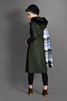 Tesettür giyim HAKİ ARMA DETAYLI KAPÜŞONLU KABAN 9643