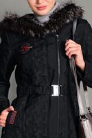 Tesettür giyim SİYAH KAPÜŞONU KÜRKLÜ KABAN 9651 