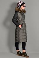 Tesettür giyim HAKİ KAPÜŞONLU ŞİŞME KEMERLİ KABAN 9658 