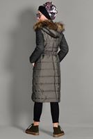 Tesettür giyim HAKİ KAPÜŞONLU ŞİŞME KEMERLİ KABAN 9658 