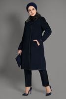 Tesettür giyim LACİVERT KÜRK YAKA DÜĞMELİ KAŞE KABAN 9670
