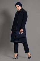 Tesettür giyim LACİVERT KÜRK YAKA DÜĞMELİ KAŞE KABAN 9670