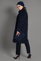 Tesettür giyim LACİVERT KÜRK YAKA DÜĞMELİ KAŞE KABAN 9670