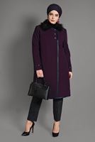 Tesettür giyim MÜRDÜM KÜRK YAKA DÜĞMELİ KAŞE KABAN 9670