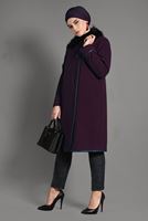 Tesettür giyim MÜRDÜM KÜRK YAKA DÜĞMELİ KAŞE KABAN 9670