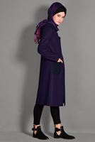 Tesettür giyim MOR FERMUARLI CEP DETAYLI KABAN 9683 