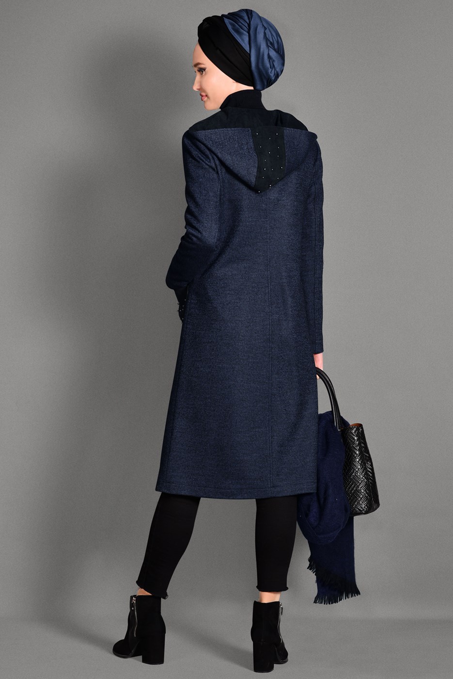 Tesettür giyim LACİVERT FERMUARLI CEP DETAYLI KABAN 9683 