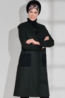 Tesettür giyim YEŞİL FERMUARLI CEP DETAYLI KABAN 9683 