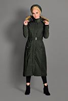 Tesettür giyim HAKİ KAPÜŞONU KÜRKLÜ KABAN 9705 