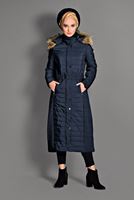 Tesettür giyim LACİVERT KAPÜŞONU KÜRKLÜ KABAN 9705 