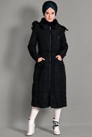 Tesettür giyim SİYAH KAPÜŞONLU CEP DETAYLI KABAN 9709 