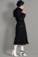 Tesettür giyim SİYAH KAPÜŞONLU CEP DETAYLI KABAN 9709 