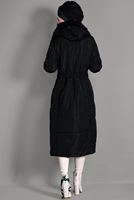 Tesettür giyim SİYAH KAPÜŞONLU CEP DETAYLI KABAN 9709 