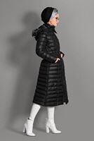 Tesettür giyim SİYAH KAPÜŞONLU KEMERLİ KABAN 9711 