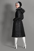 Tesettür giyim SİYAH KAPÜŞONLU KEMERLİ KABAN 9711 