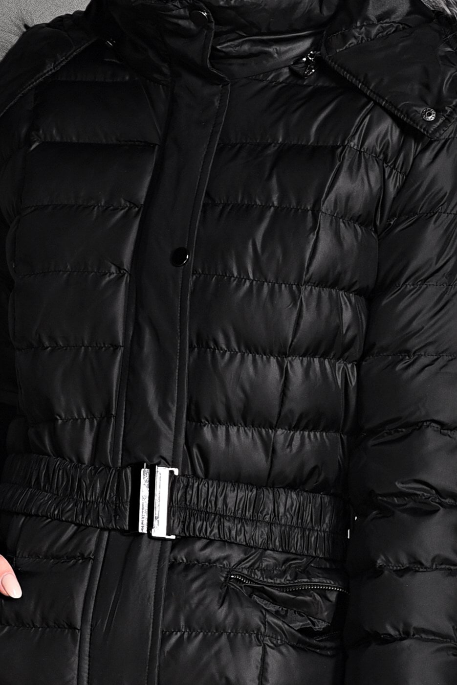 Tesettür giyim SİYAH KAPÜŞONLU KEMERLİ KABAN 9711 