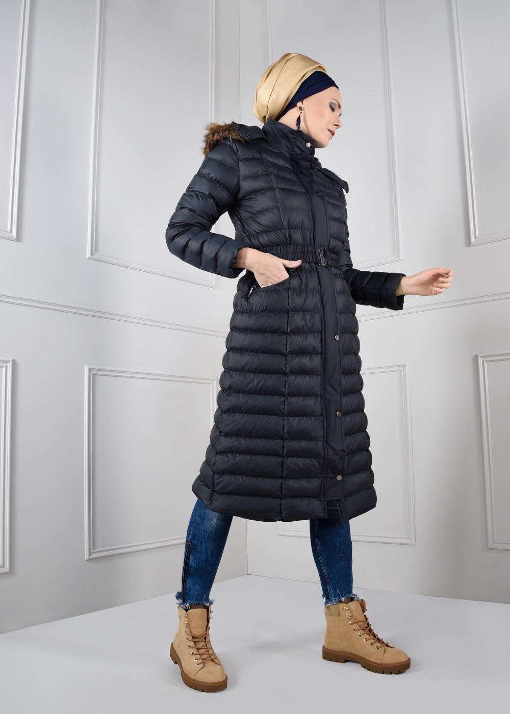 Tesettür giyim LACİVERT T 9711 Alvina Winter Safir Kaban