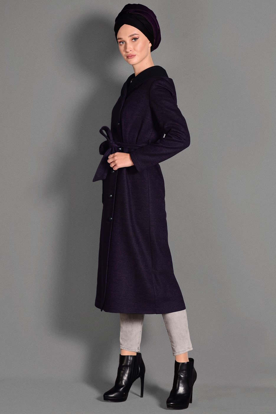 Tesettür giyim MÜRDÜM CEP DETAYLI KAPÜŞONLU KABAN 9726