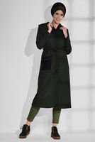 Tesettür giyim YEŞİL CEP DETAYLI KAPÜŞONLU KABAN 9726