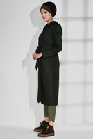 Tesettür giyim YEŞİL CEP DETAYLI KAPÜŞONLU KABAN 9726