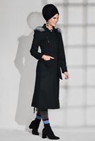 Tesettür giyim SİYAH ERKEK YAKA KAPÜŞONLU KABAN 9728 