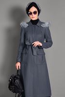 Tesettür giyim GRİ ERKEK YAKA KAPÜŞONLU KABAN 9728 